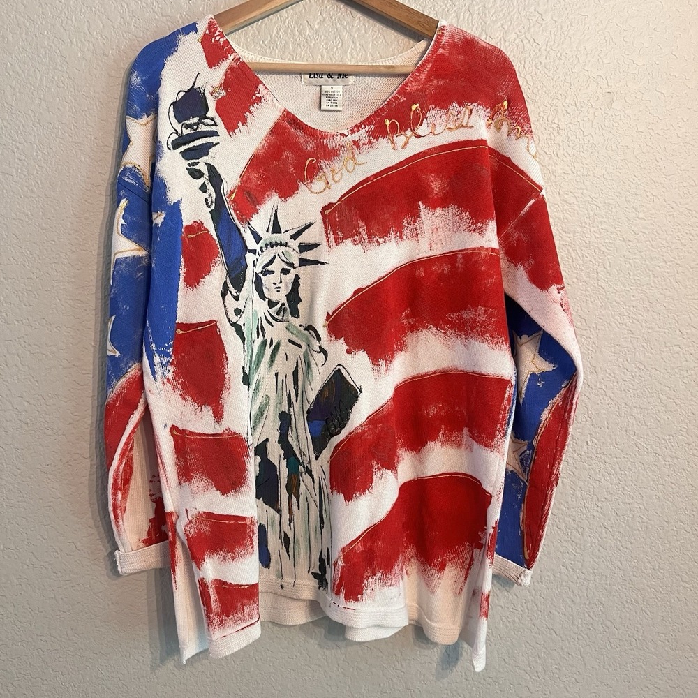 Vintage Lisa & Me Handpainted Statue Of Liberty Shirt. Oversized Small Patriotic